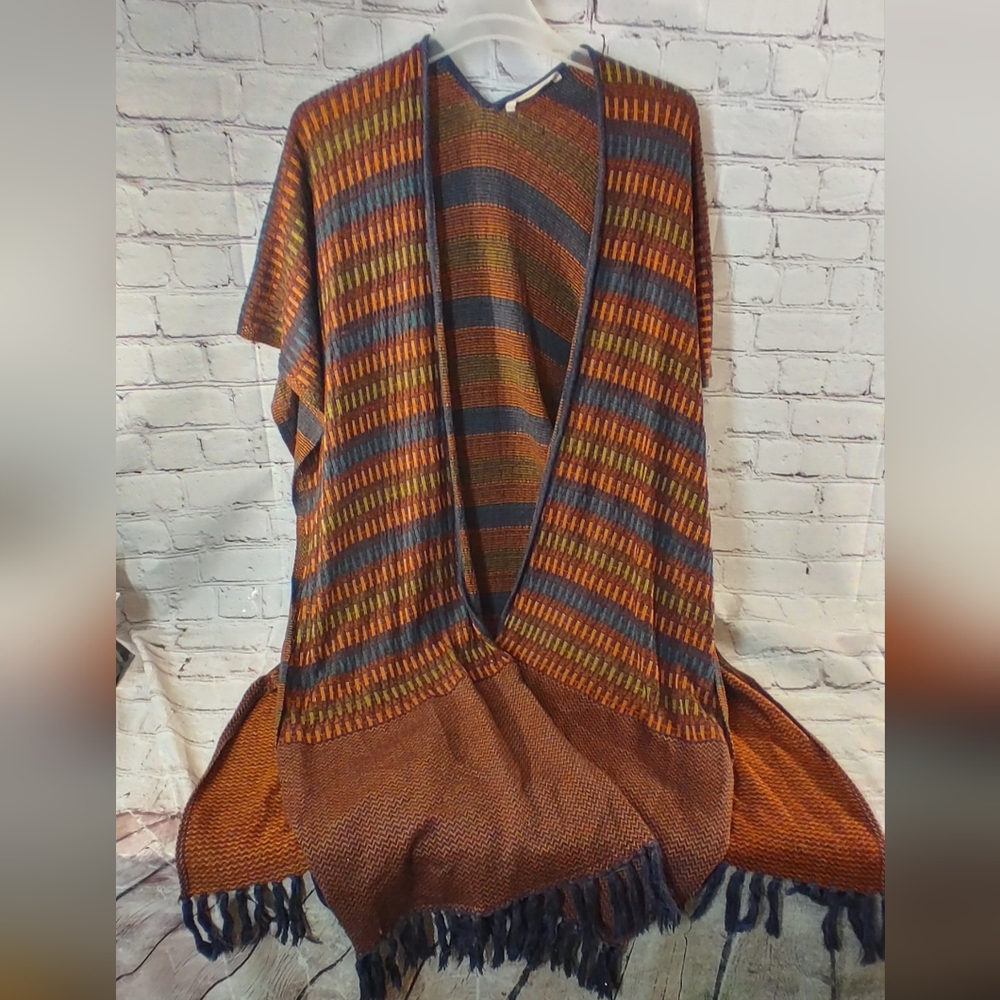 Soft Surroundings Western Wrap Cardigan Ruana Poncho Fringed One Size Grunge
